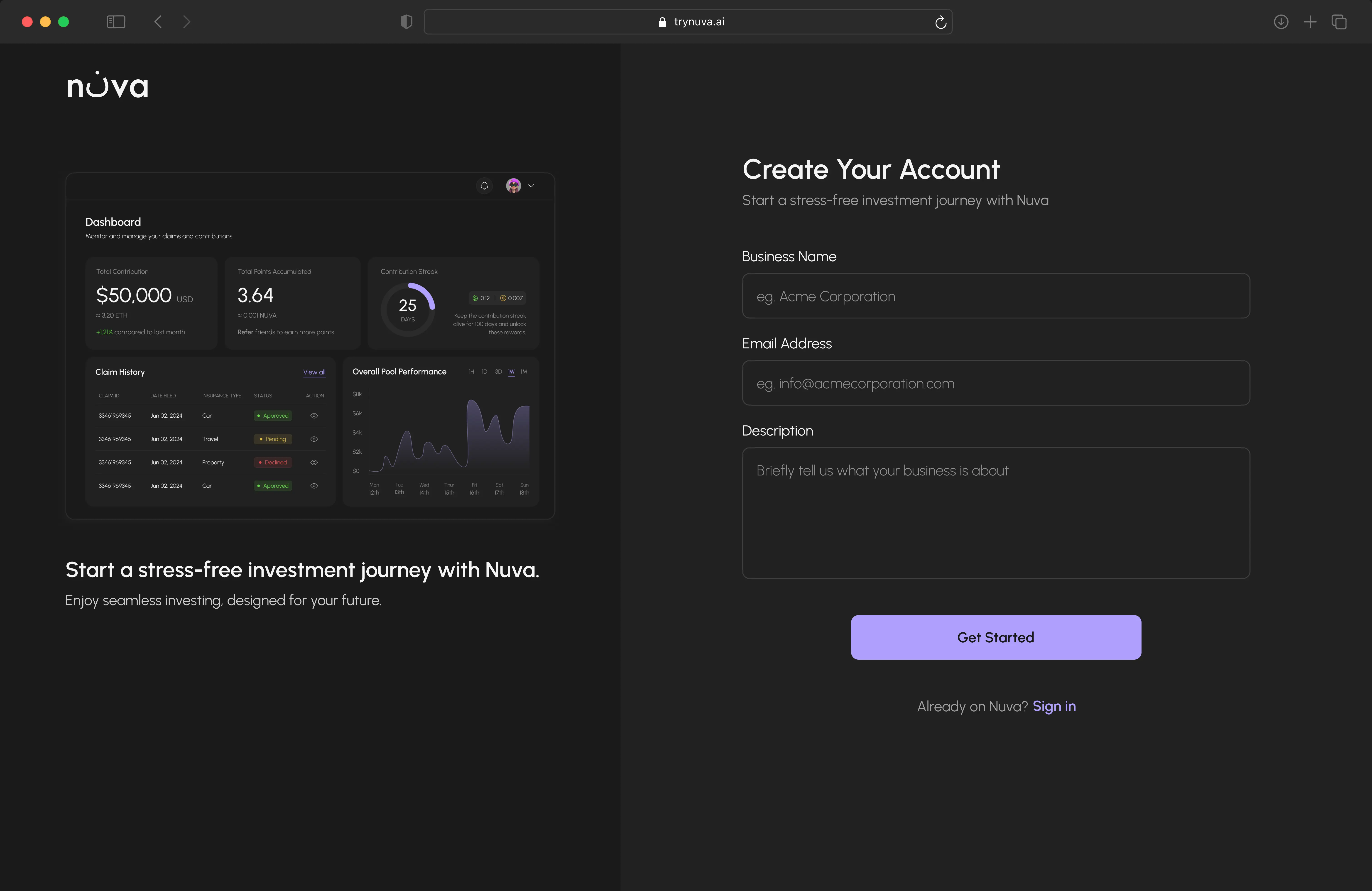 User sign-up page with a registration form
