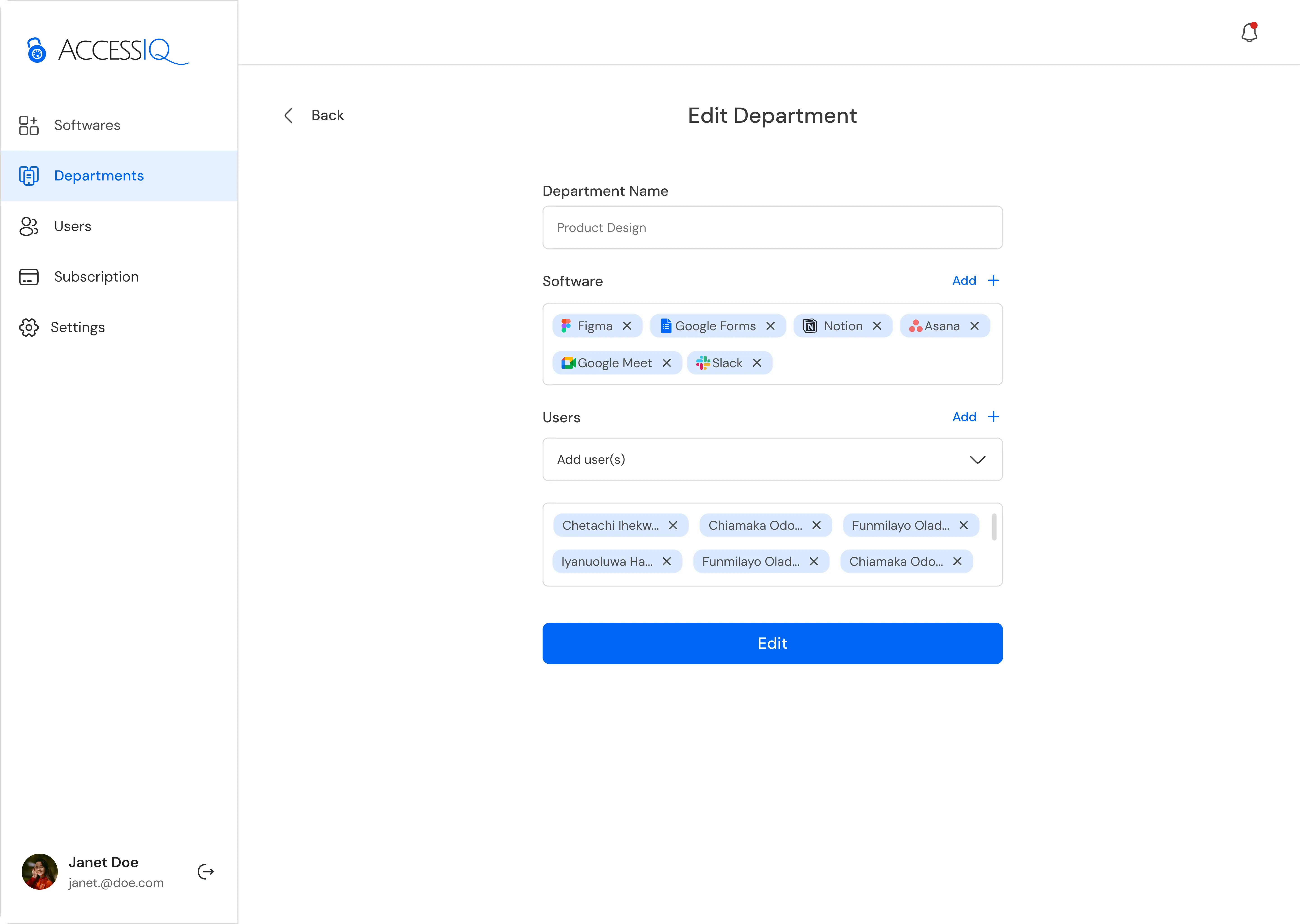 Modal showing software subscription to be deleted