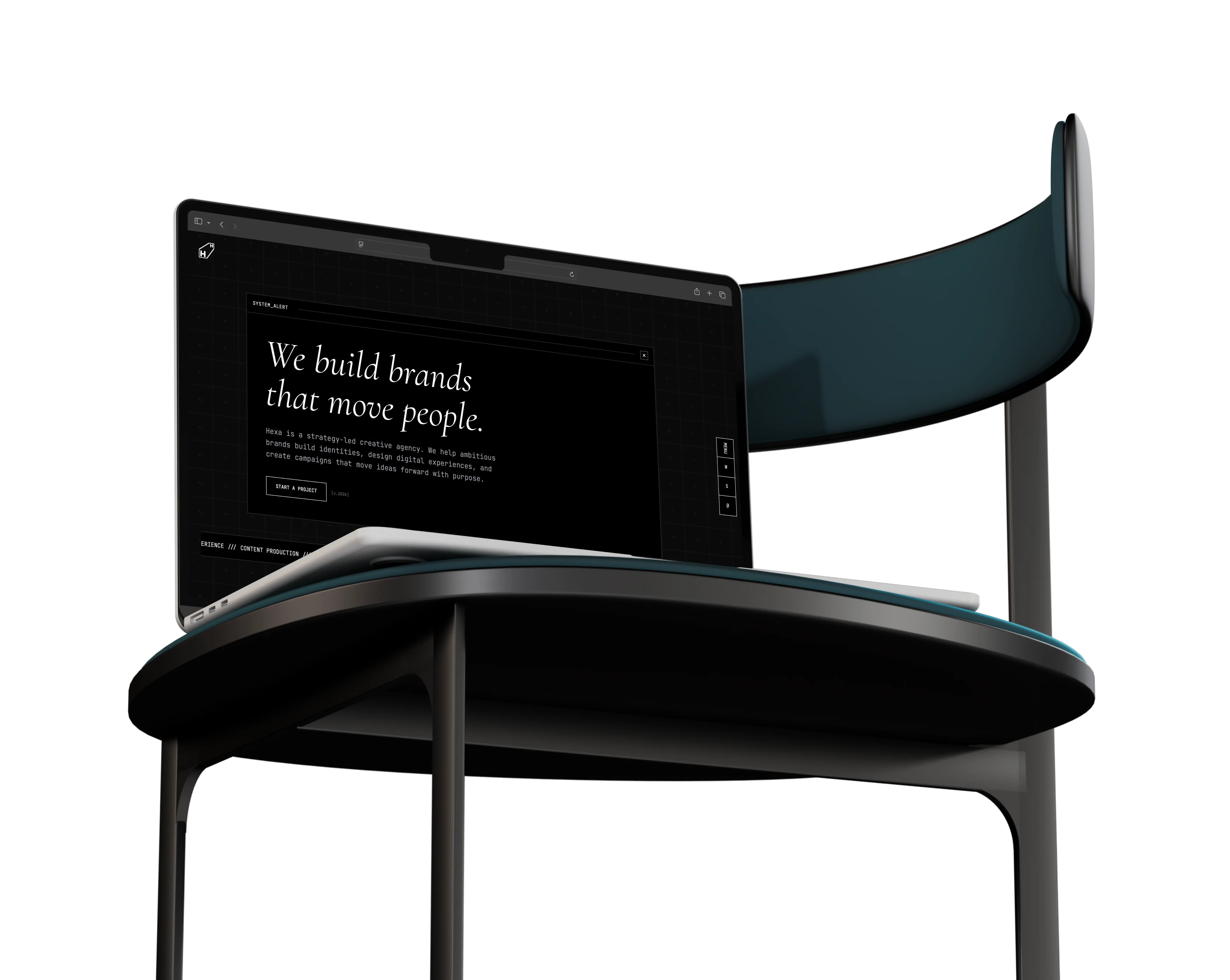Desktop mockup of Hexa Creatives product displayed on a chair