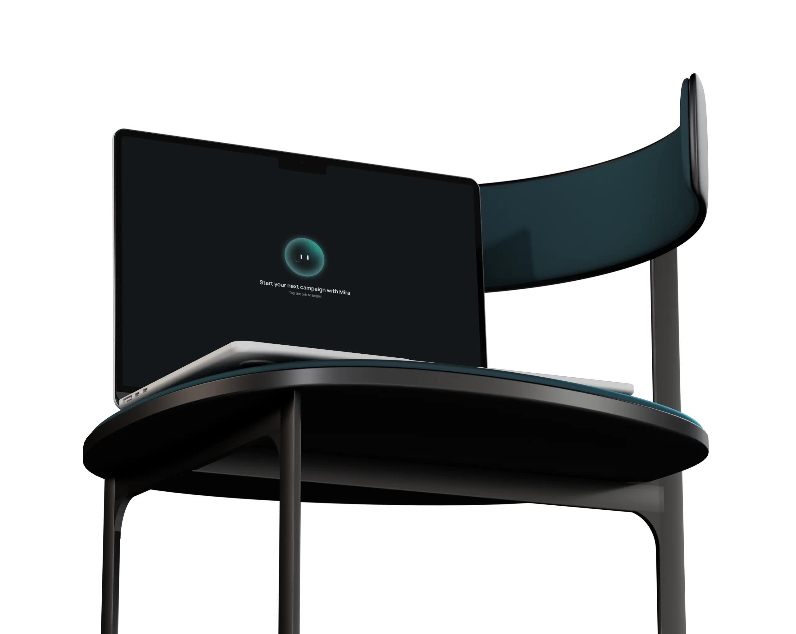 Desktop mockup of Mira AI product displayed on a chair