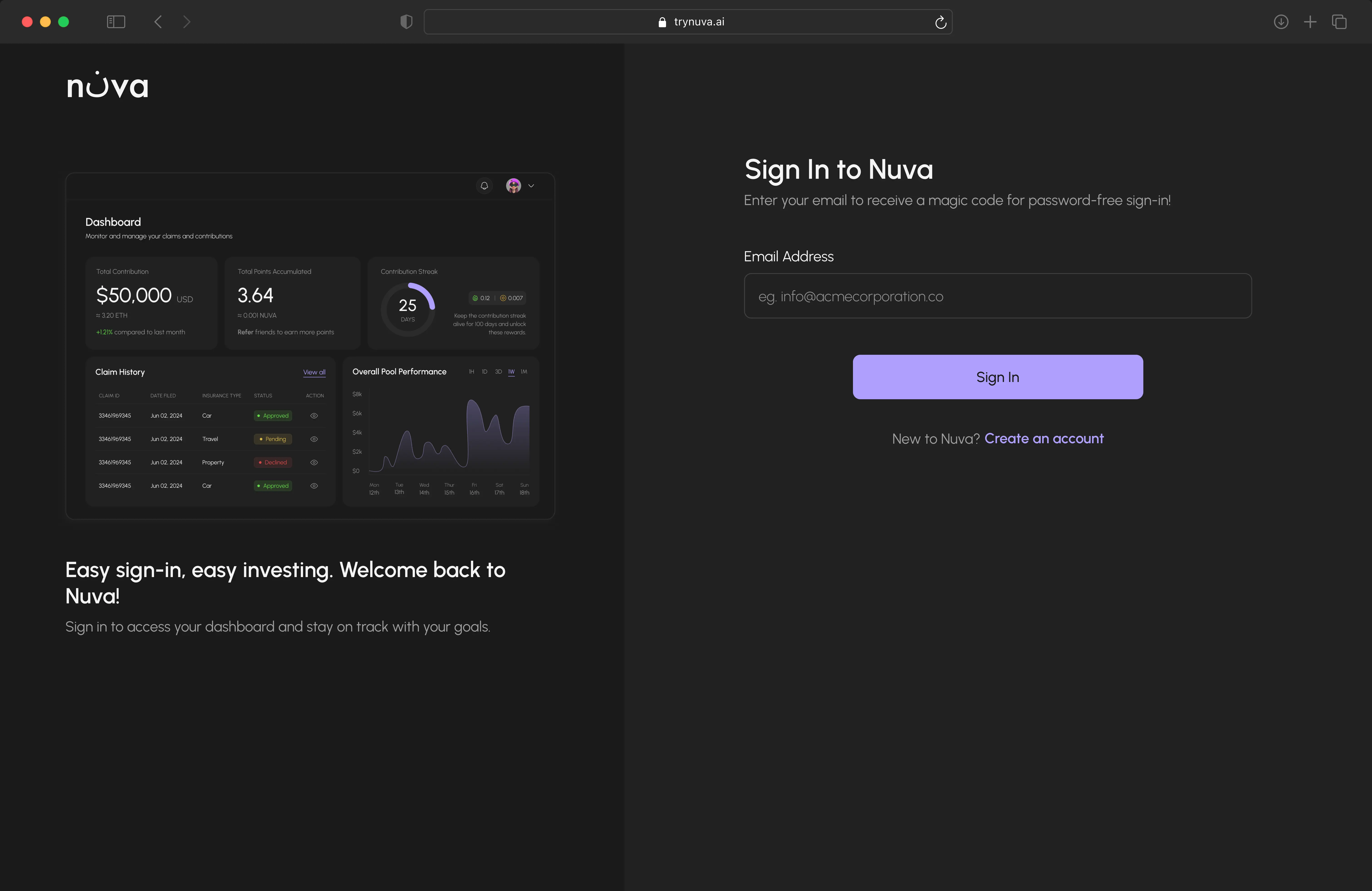 User sign-in screen with email field
